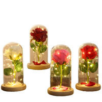 C-GR001 gros lumière LED dôme en verre conservé de vraies Roses pour Noël et la Saint-Valentin Bouquets décoratifs cadeau