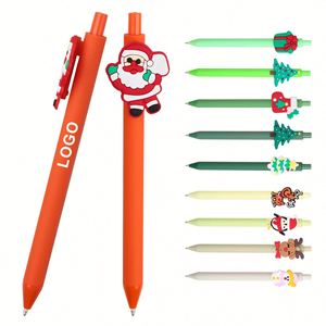 Bolígrafo de punta redonda con logotipo personalizado de dibujos animados navideños, bolígrafo retráctil de tinta de gel con clip 3D de Papá Noel, muñeco de nieve y reno, promociones - Product Image 1