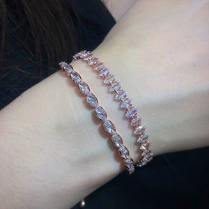<b>Women</b> Minimalist Hip Hop Wedding Jewelry Iced Out Rose Gold Plated <b>Bracelets</b> Geometric <b>Crystal</b> Zircon Tennis Chain - Product Image 5