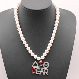 Promotional Greek Delta Sigma Theta Inspiration <strong>Pendant</strong> Making Red and White Tone DST Dear <strong>Pearl</strong> Choker Lady <strong>Necklace</strong> - Product Image 3