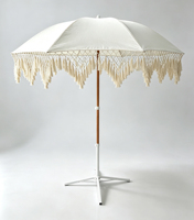 Parasol moderne bohème tropical en macramé avec franges, imperméable, en acier inoxydable, grand format, pour terrasse extérieure, pelouse, cour, restaurant