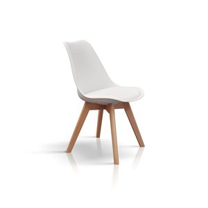 Juego de 4 sillas de comedor Giovanna, sillas de polipropileno blanco con cojín de cuero ecológico para interiores - Product Image 1