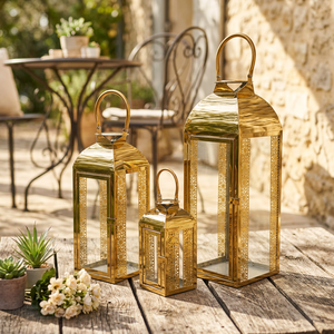Porte-bougie en métal plaqué or de luxe moderne, lanternes design pour la décoration de la maison et des hôtels - Product Image 4