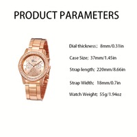 Ensemble 6 Pièces Montre à Quartz de Luxe Or Rose pour Femme Bague Collier Boucles d'Oreilles Strass Tendance Décontracté Montres Bracelets pour Dames