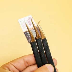 Nouvelle pince à épiler noir or diamant Texture poignée en acier inoxydable Extension de cils pince à épiler beauté Volume vison Logo durable - Product Image 3