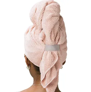 Large women's dry hair towel microfiber wrapped with elastic band anti frizzy hair wrap bath towel