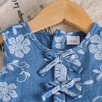 Ensemble de Vêtements pour Fille Été 2026 : Chemise sans Manches à Volants en Jean Bleu à Motifs Floraux + Short – Ensemble Doux 2 Pièces