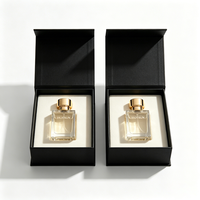 Boîte rigide noire personnalisée avec plateau intérieur en EVA floqué pour flacon de parfum carré, emballage de marque