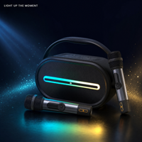 Speaker Boombox Karaoke LE Audio Auracast dengan 2 Mikrofon Nirkabel, Speaker Bluetooth Portabel untuk Rumah dan Luar Ruangan