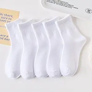 Hot selling custom children 100% organic cotton knit school crew sport unisex plain white socks for kids