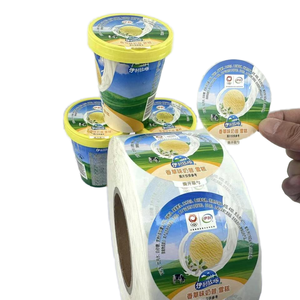 สติกเกอร์ฉลากบรรจุภัณฑ์พิมพ์สีเต็มรูปแบบตามสั่ง สำหรับไอศกรีมและโยเกิร์ต สติกเกอร์โปรโมชั่นทนทานสำหรับอาหารแช่เย็น - Product Image 1