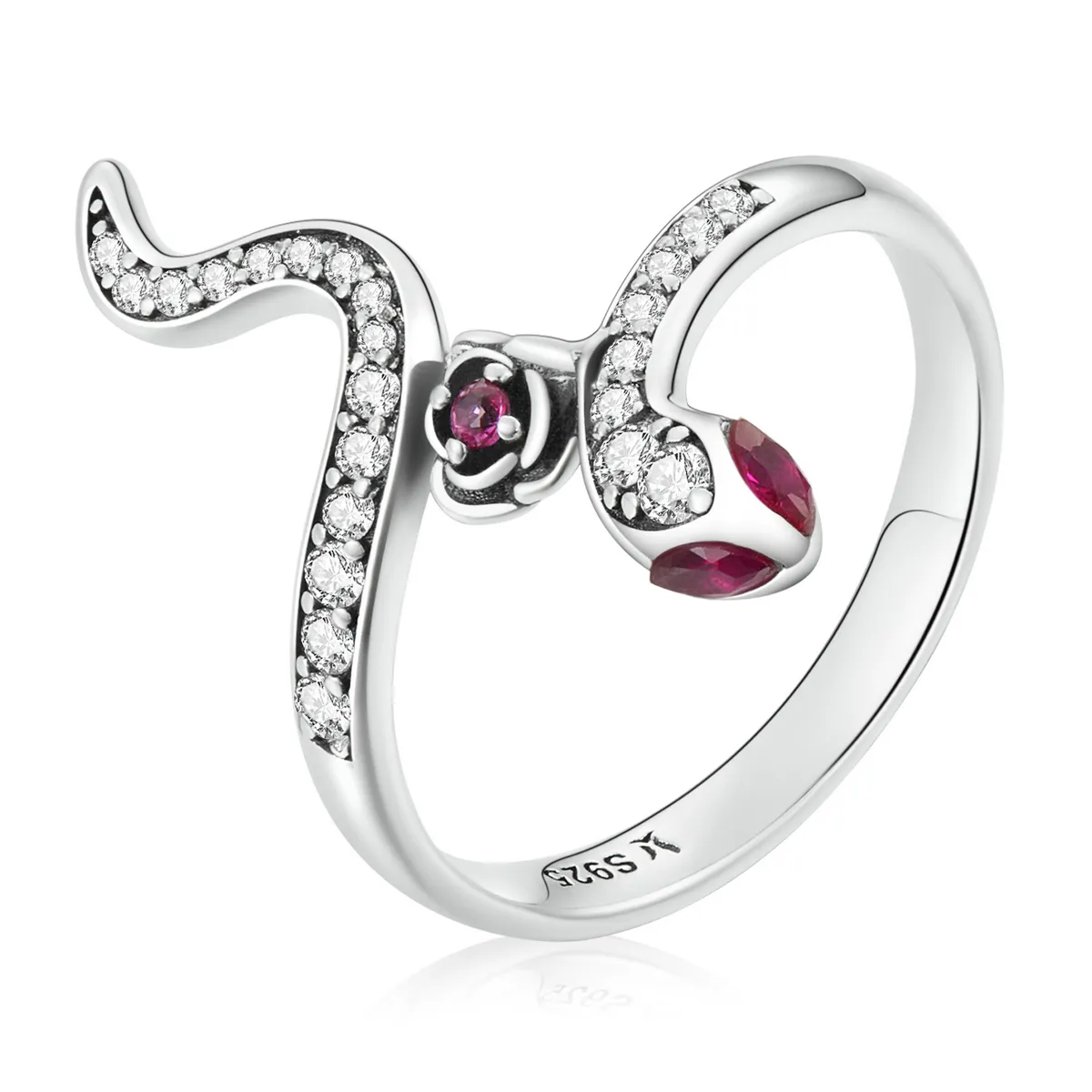 Scr789 anel de prata esterlina 925, cobra e pedra preciosa rosa