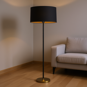 Lampadaire moderne en métal avec abat-jour en tissu noir, lumière LED, base E26, pour salon, chambre à coucher, bureau, décoration de la maison - Product Image 2