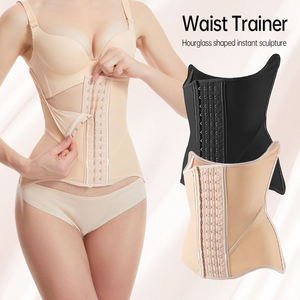 Corset de maintien de la taille pour femmes, style rayé, décolleté en U, 10 baleines en acier, contrôle du ventre, avec crochets réglables - Product Image 1