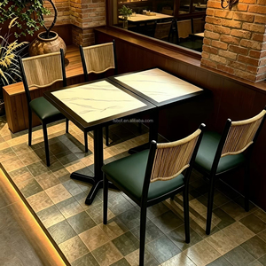 Sillas de Comedor para <span class=keywords><strong>Restaurante</strong></span> con Panel de Mesa de Mármol Resistente, Estructura Negra, Respaldo de Ratán y Asiento de PU Verde Suave - Product Image 1