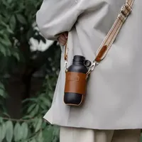 Porte-gobelet portable vintage en PU imperméable, amovible et réglable, avec chaînes, pour bouteilles de café et d'eau, isolé, toutes saisons