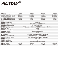 Amplificateur de puissance audio professionnel DSP AUWAY TD1200 Classe TD 1200W, 4 ohms, boîtier métallique, 2 canaux, 2U, XLR/Speakon, subwoofer