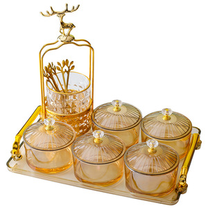 Plato de cristal con compartimentos y tapa, juego de 6 tarros, bandejas para aperitivos, frutos secos, plato para servir en mesa de centro, uso doméstico - Product Image 5