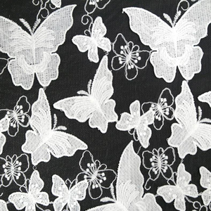 Última moda leche seda blanco bordado 3D mariposa por todas partes tela de malla para vestido de novia vestido de noche - Product Image 5