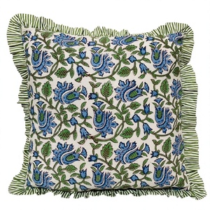 Funda de cojín de algodón bohemio hecho a mano con estampado de bloque floral, fundas de almohada con volantes y Retrato de lujo - Product Image 1