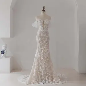 Jancember RL277 gaun pernikahan putri duyung, gaun pernikahan klasik ramping bahu terbuka dengan korset 2023