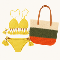 Ensemble de maillots de bain pour femmes, 2 pièces, avec sac de plage tissé, bikini au crochet, tenue de vacances d'été