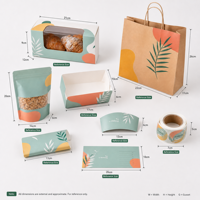 Kit d'emballage alimentaire personnalisé avec boîte à pâtisserie, sac en papier, pochette autoportante, manchon pour gobelet, autocollants et carte de menu