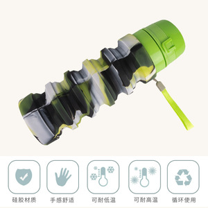 Silicone <b>Water</b> <b>Bottle</b> Foldable Reusable 500Ml Outdoor Sports Fitness Running Travel Portable Collapsible With Lid And <b>Strap</b> - Product Image 4