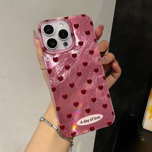 Coque pour iPhone 17 Pro Max, argentée avec base rose, motif cœur plein écran, grandes ouvertures, protection antichoc pour téléphone - Product Image 6