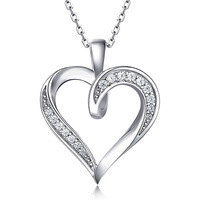 Collier Pendentif Cœur Creux en Argent S925 Plaqué Rhodium avec Zircon, Idéal pour Fiançailles, Mariage, Fêtes et Cadeaux