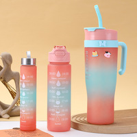 Lot de 3 bouteilles d'eau en plastique dégradé écologiques de 1800 ml, 800 ml et 280 ml – Gobelets portables givrés pour voiture