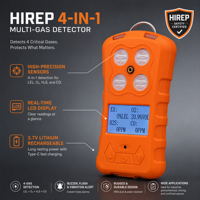 Détecteur de gaz portable HIREP 4 en 1, moniteur multi-gaz H2 H2S Cl2 C2H2 CH4, alarme de fuite, OEM ODM