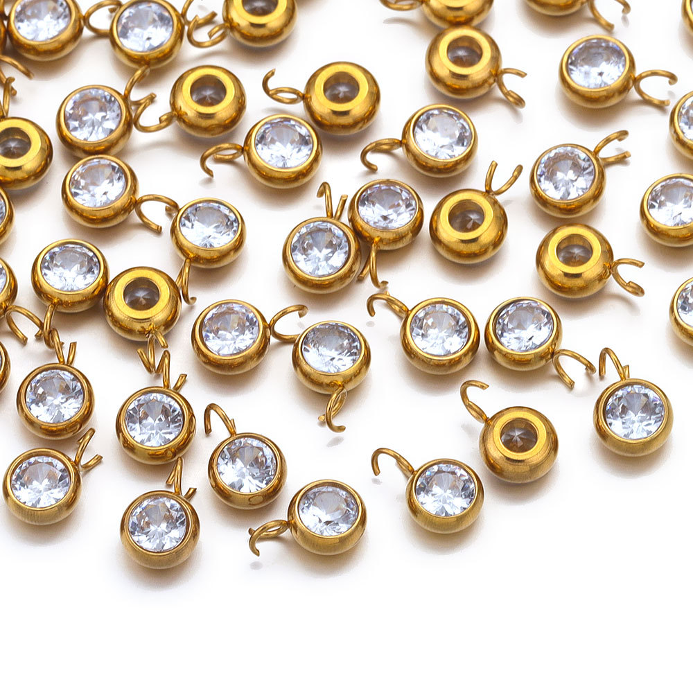 Stainless Steel Round Crystal Pendant Necklace Bracelet Making Diy Handmade Jewelry Accessories