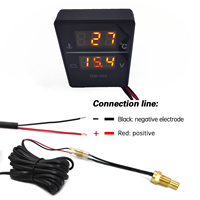 Voltmeter pengukur suhu air Digital mobil, dengan adaptor biru 34mm Sensor 10mm 2 in 1 Universal 12V 24V LCD untuk mobil truk