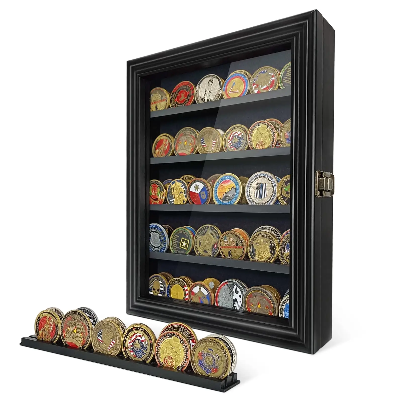 5 Rangées Médaille Vitrine Cabinet Rack Shadow Box avec Amovible 2 Rainoves Étagères Poker Chips Coin Holder pour Collectionneurs