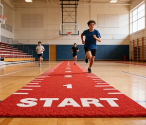 Tapis d'entraînement d'agilité athlétique haut de gamme personnalisé avec emblème scolaire, marquages de codes sur piste de luge et gazon synthétique, conçu pour les centres de fitness universitaires - Product Image 5