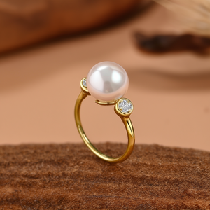 Anillo Elegante de Acero Inoxidable 316L con Baño de Oro PVD, Adorno de Perla y Diamante, Joyería Sostenible y Resistente - Product Image 3