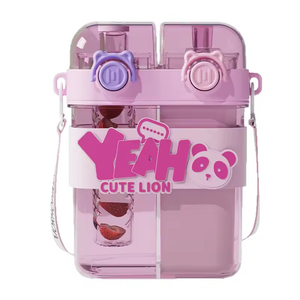Bouteille d'eau pour enfant populaire en promotion, sans BPA, double compartiment, mignonne, 760 ml, en plastique coloré - Product Image 1