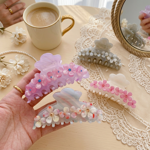 Pince à cheveux ANKO en acétate pour <span class=keywords><strong>femme</strong></span>, style européen et américain, 9,2 cm, rose vif, fleur de perle, strass, mariage, luxe, pour filles - Product Image 1