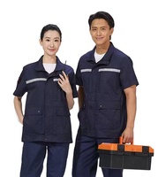 Chemises de travail en polyester à manches courtes multi-poches personnalisées en gros, pantalons cargo pour les travailleurs du bâtiment unisexes
