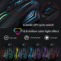 Souris de jeu filaire USB optique 7D Aula Series Ghost Shark II avec éclairage coloré, résolution maximale de 4000 DPI (Noir)