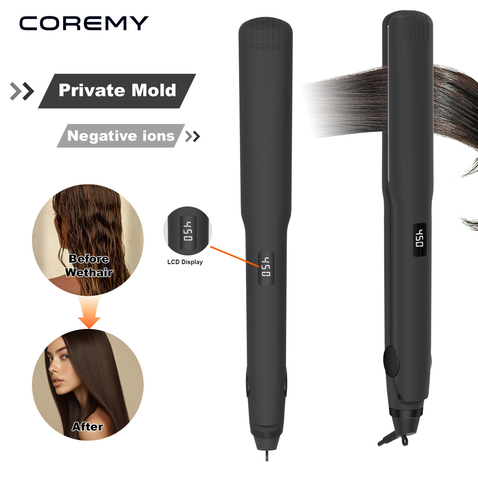 Hair Straightener Curler Brush in Coremy HS-300