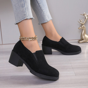 European and American Thick-heeled Large Size Deep-mouthed Shoes Autumn British Style Slip-on Professional Mid-heeled 43 - Product Image 1