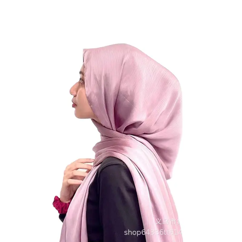 Amazon Top Verkoper Groothandel Lichtgewicht Solid Shiny Vrouwen Shawl Sjaal Satijn Chiffon Hijab