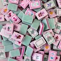 Juego de Mahjong Americano Vintage Estilo Pastoral, Fichas Rosa Pastel y Menta, Puntos Perfumados, Diseños de Pájaros, Plantas y Bambú, Personajes Florales, Joker de Frutas