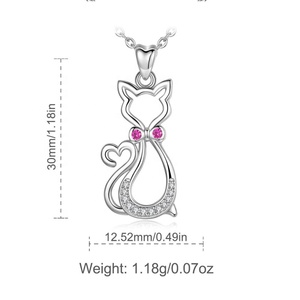 Plata de Ley 925 del Día de San Valentín de 100 idiomas diferentes te amo collar del gato - Product Image 4