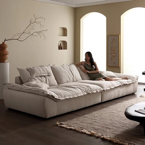 Divano Minimalista Italiano 'Sail', Seduta Extra Profonda, Stile Wabi-Sabi Crema, Divano in Tessuto a Fila Dritta - Product Image 3