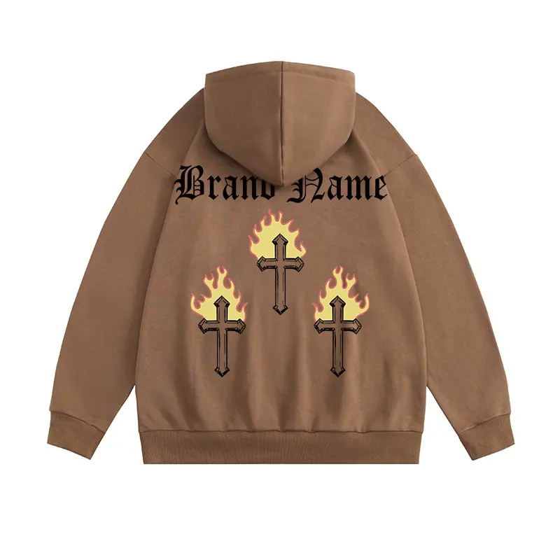 Custom logo vintage brown hoodie men's printing long sleeve hooded sweatshirt hip hop couple hoodie