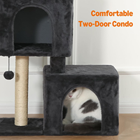 Basics Arbre à chat moderne de 30 pouces, Centre d'activités avec 2 niches en peluche, poteau à gratter en sisal et carton suspendu à pompons
