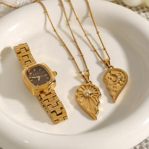 XIXI moda 18K chapado en oro Acero inoxidable circón media luna estrella collar corazón colgante collar diseño impermeable para regalo - Product Image 2